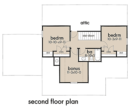 Cottage, Farmhouse House Plan 75170 with 3 Beds, 2 Baths, 1 Car Garage Second Level Plan