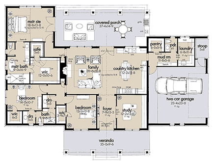 Barndominium, Country, Farmhouse, Ranch House Plan 75171 with 3 Beds, 3 Baths, 2 Car Garage First Level Plan