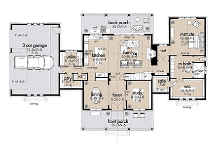 Barndominium, Country, Farmhouse House Plan 75172 with 3 Beds, 3 Baths, 3 Car Garage First Level Plan