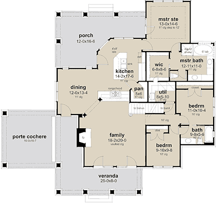 Cottage, Craftsman, Farmhouse House Plan 75174 with 3 Beds, 2 Baths, 2 Car Garage First Level Plan