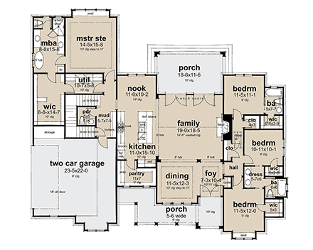 Farmhouse, Ranch, Southern House Plan 75176 with 4 Beds, 4 Baths, 3 Car Garage First Level Plan