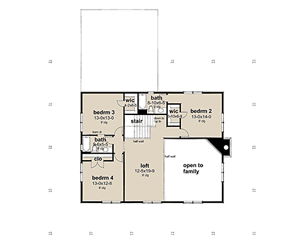 Country, Farmhouse, Southern House Plan 75177 with 4 Beds, 4 Baths, 3 Car Garage Second Level Plan