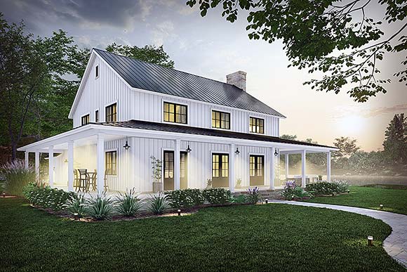 Country, Farmhouse, Southern House Plan 75177 with 4 Beds, 4 Baths, 3 Car Garage Elevation