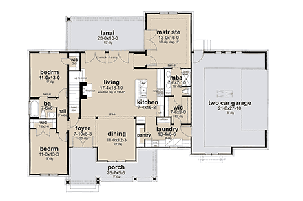 Cottage, Farmhouse, Southern House Plan 75181 with 3 Beds, 2 Baths, 2 Car Garage First Level Plan