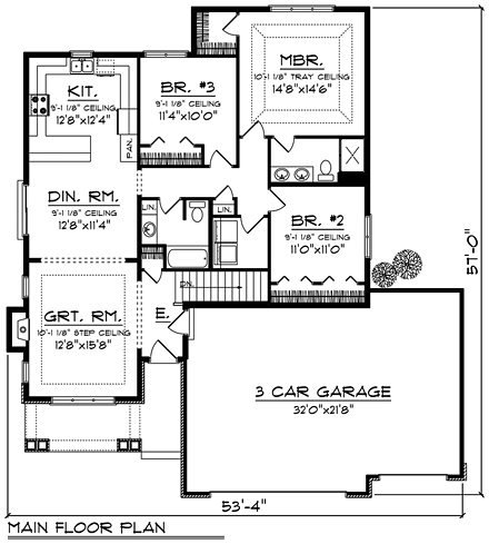 Craftsman, European House Plan 75200 with 3 Beds, 2 Baths, 3 Car Garage First Level Plan
