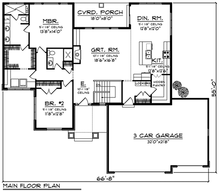 Cottage, Craftsman, Traditional House Plan 75201 with 2 Beds, 2 Baths, 3 Car Garage First Level Plan