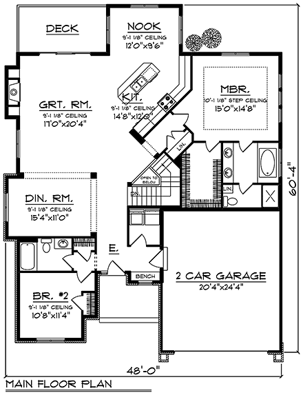 Cottage, Craftsman, Traditional House Plan 75207 with 2 Beds, 2 Baths, 2 Car Garage First Level Plan