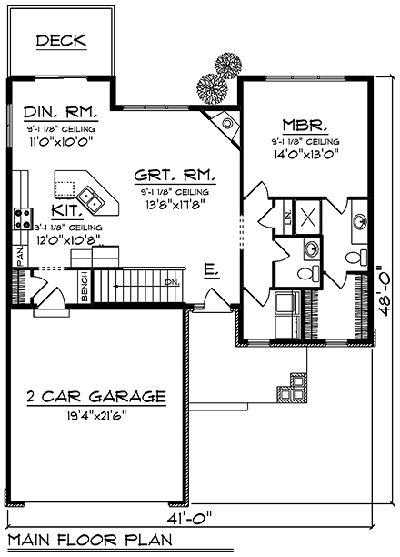 Cottage, Craftsman, Traditional House Plan 75208 with 2 Beds, 3 Baths, 2 Car Garage First Level Plan