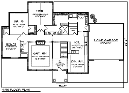 Cottage, Craftsman, Traditional House Plan 75209 with 3 Beds, 2 Baths, 2 Car Garage First Level Plan