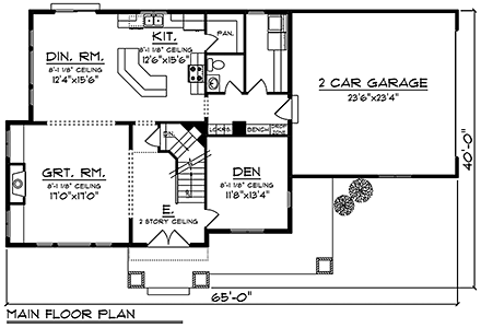 Traditional House Plan 75220 with 4 Beds, 3 Baths, 2 Car Garage First Level Plan