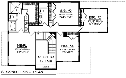 Traditional House Plan 75220 with 4 Beds, 3 Baths, 2 Car Garage Second Level Plan