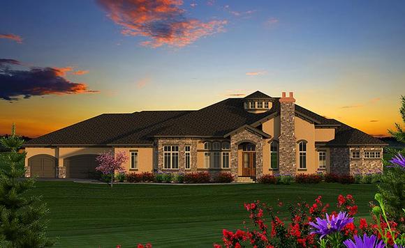 Italian, Tuscan House Plan 75228 with 4 Beds, 5 Baths, 4 Car Garage Elevation