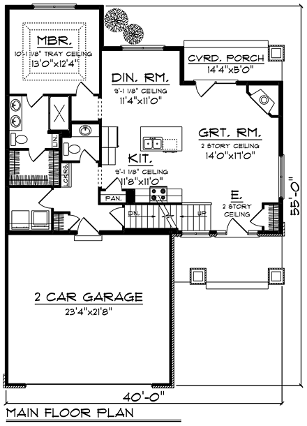 Bungalow, Cottage, Country, Craftsman, Traditional House Plan 75233 with 3 Beds, 3 Baths, 2 Car Garage First Level Plan