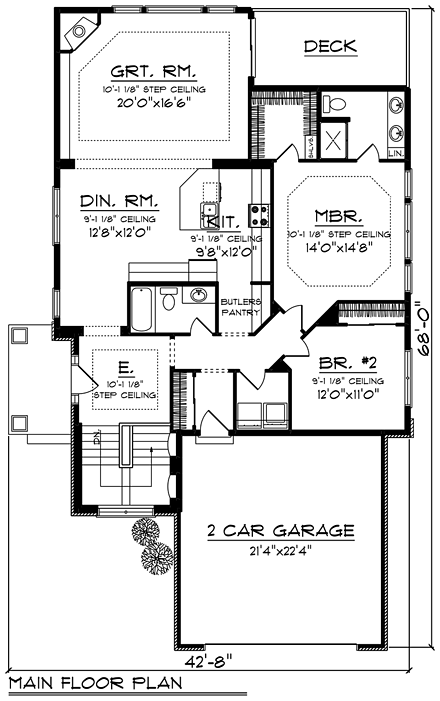 Bungalow, Cottage, Craftsman House Plan 75235 with 2 Beds, 2 Baths, 2 Car Garage First Level Plan