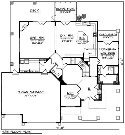 Bungalow, Contemporary, Craftsman House Plan 75249 with 6 Beds, 5 Baths, 3 Car Garage First Level Plan