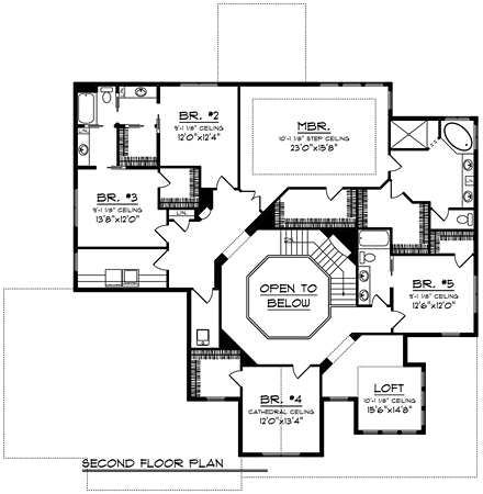 Bungalow, Contemporary, Craftsman House Plan 75249 with 6 Beds, 5 Baths, 3 Car Garage Second Level Plan