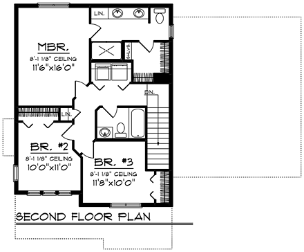 Contemporary, Southwest House Plan 75254 with 3 Beds, 3 Baths, 2 Car Garage Second Level Plan