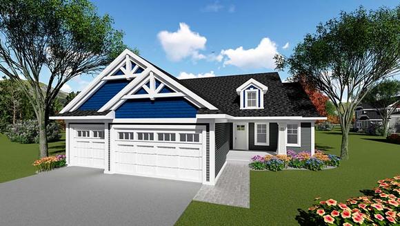 Country, Craftsman House Plan 75255 with 3 Beds, 2 Baths, 3 Car Garage Elevation