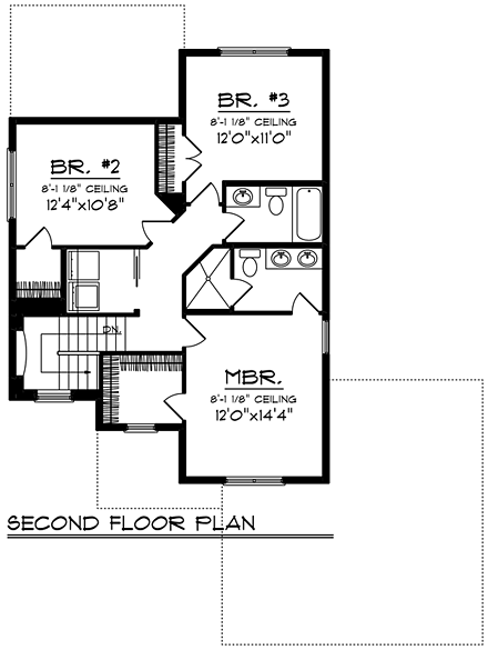 Cottage, Craftsman House Plan 75256 with 3 Beds, 3 Baths, 2 Car Garage Second Level Plan