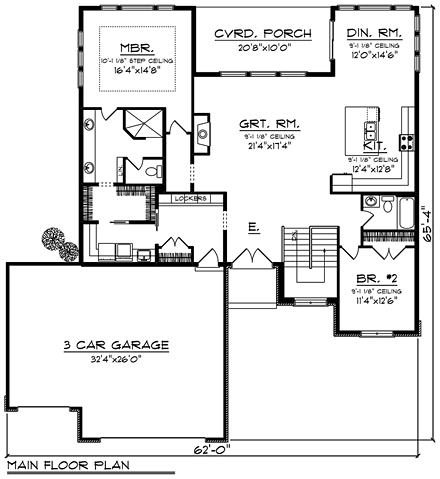 Contemporary, Ranch, Southwest House Plan 75258 with 2 Beds, 2 Baths, 3 Car Garage First Level Plan
