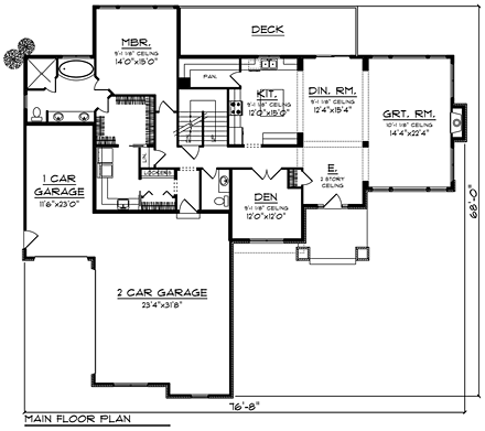Bungalow, Cottage, Craftsman House Plan 75269 with 4 Beds, 3 Baths, 3 Car Garage First Level Plan
