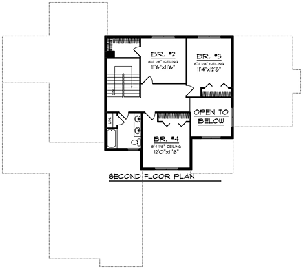 Bungalow, Cottage, Craftsman House Plan 75269 with 4 Beds, 3 Baths, 3 Car Garage Second Level Plan
