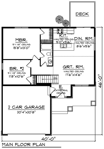 Bungalow, Cottage, Craftsman, Southern, Traditional House Plan 75277 with 2 Beds, 1 Baths, 2 Car Garage First Level Plan