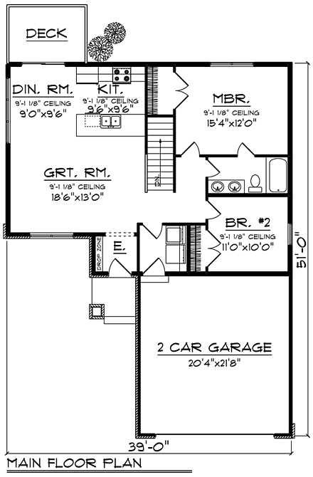 Cottage, Country, Craftsman House Plan 75278 with 2 Beds, 1 Baths, 2 Car Garage First Level Plan