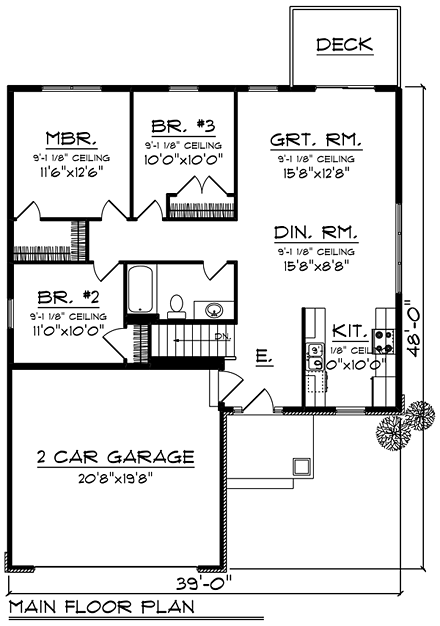 Cottage, Country, Craftsman House Plan 75279 with 3 Beds, 1 Baths, 2 Car Garage First Level Plan