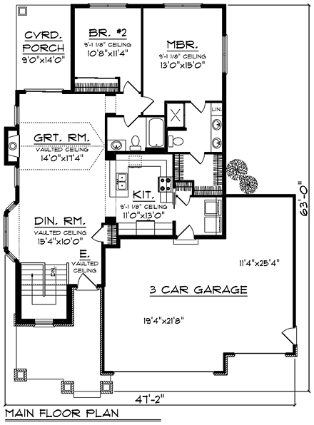 Bungalow, Cottage, Craftsman House Plan 75281 with 2 Beds, 2 Baths, 3 Car Garage First Level Plan