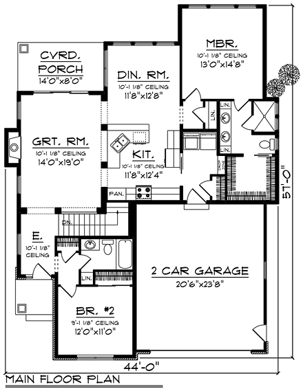 Cottage, Country, Craftsman House Plan 75283 with 2 Beds, 2 Baths, 2 Car Garage First Level Plan
