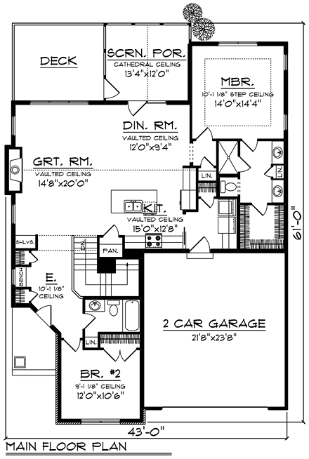 Cottage, Country House Plan 75284 with 2 Beds, 2 Baths, 2 Car Garage First Level Plan