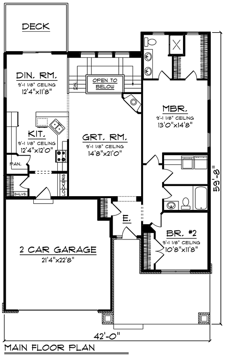Cottage, Country, Craftsman House Plan 75285 with 2 Beds, 2 Baths, 2 Car Garage First Level Plan