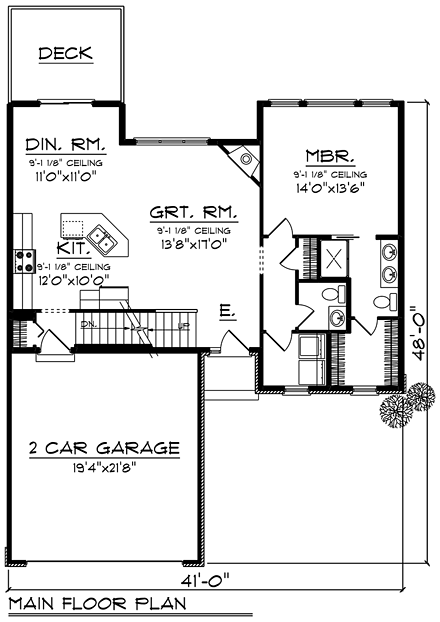 Cottage, Craftsman House Plan 75286 with 3 Beds, 2 Baths, 2 Car Garage First Level Plan