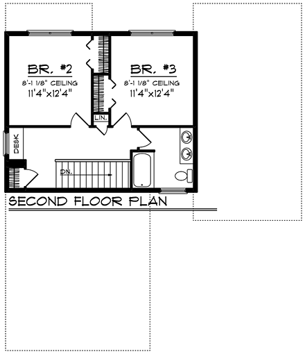 Cottage, Craftsman House Plan 75286 with 3 Beds, 2 Baths, 2 Car Garage Second Level Plan