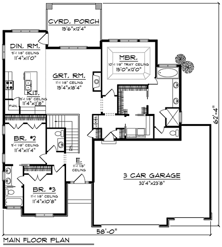 Contemporary, Ranch, Southwest House Plan 75287 with 3 Beds, 3 Baths, 3 Car Garage First Level Plan
