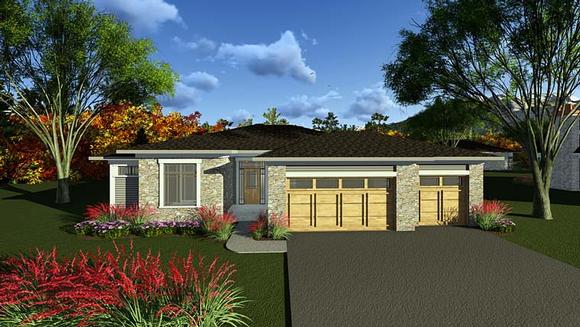 Contemporary, Ranch, Southwest House Plan 75287 with 3 Beds, 3 Baths, 3 Car Garage Elevation