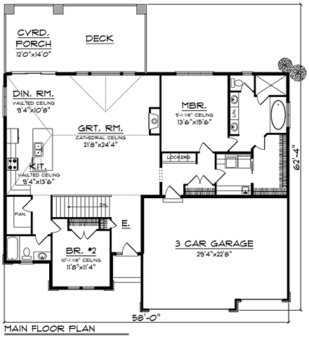 Contemporary, Prairie, Southwest House Plan 75291 with 2 Beds, 2 Baths, 3 Car Garage First Level Plan