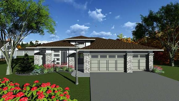 Contemporary, Prairie, Southwest House Plan 75291 with 2 Beds, 2 Baths, 3 Car Garage Elevation