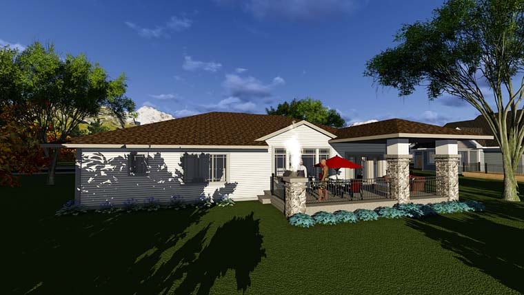 Contemporary, Prairie, Southwest House Plan 75291 with 2 Beds, 2 Baths, 3 Car Garage Rear Elevation