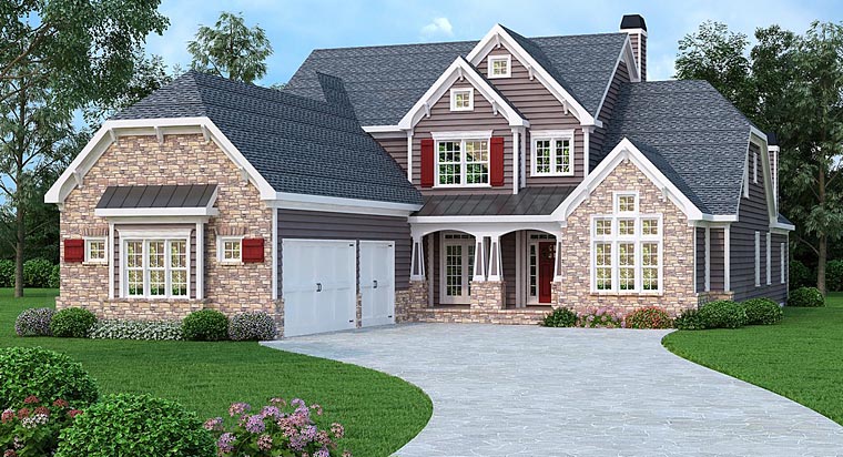 Craftsman, Traditional House Plan 75308 with 5 Beds, 6 Baths, 3 Car Garage Elevation
