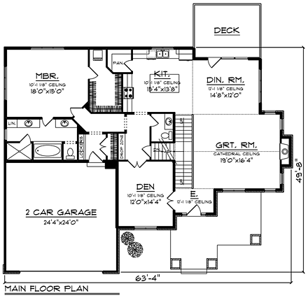 Cottage, Country, Craftsman House Plan 75401 with 4 Beds, 3 Baths, 2 Car Garage First Level Plan