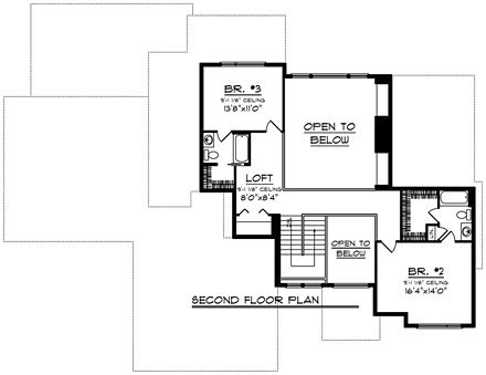 Contemporary, Prairie, Southwest House Plan 75405 with 3 Beds, 4 Baths, 8 Car Garage Second Level Plan