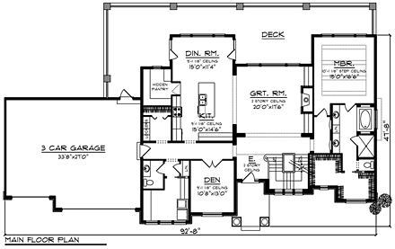 Traditional House Plan 75407 with 4 Beds, 4 Baths, 3 Car Garage First Level Plan