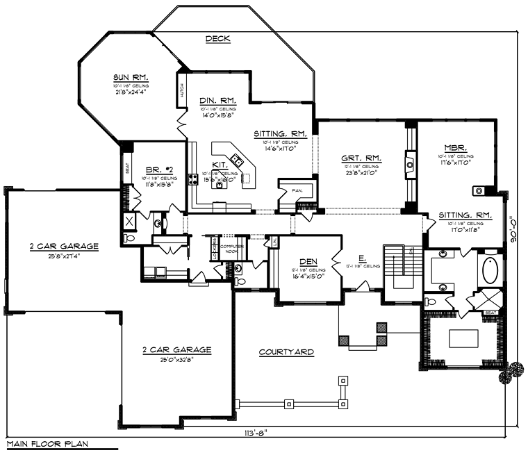 Traditional House Plan 75413 with 2 Beds, 3 Baths, 4 Car Garage Level One