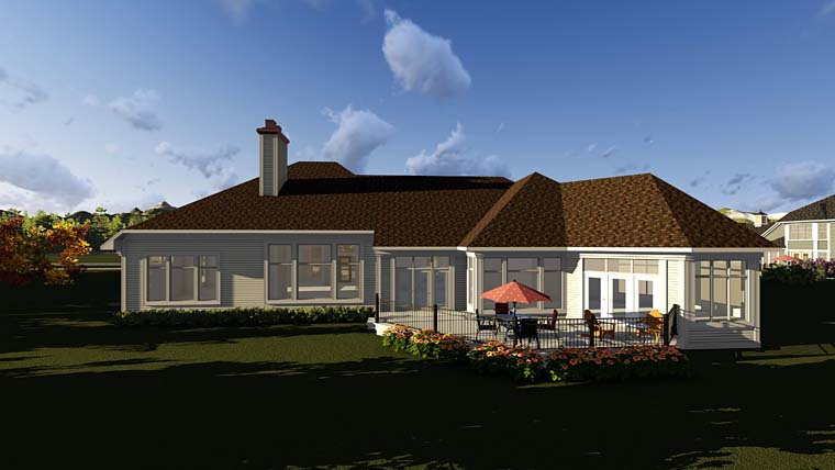 Traditional House Plan 75413 with 2 Beds, 3 Baths, 4 Car Garage Rear Elevation