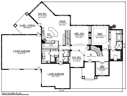 Traditional House Plan 75416 with 4 Beds, 4 Baths, 3 Car Garage First Level Plan