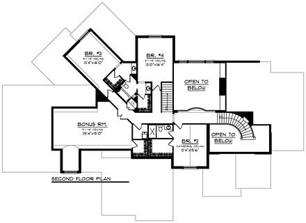 Traditional House Plan 75416 with 4 Beds, 4 Baths, 3 Car Garage Second Level Plan