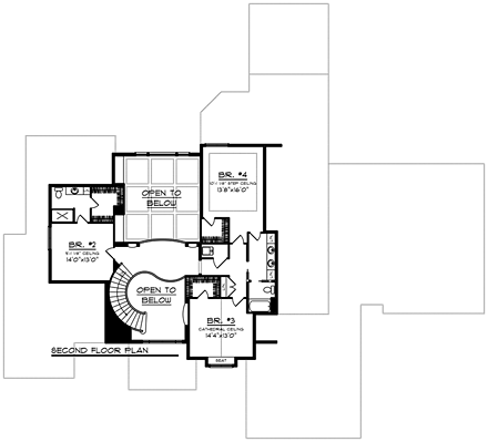 Craftsman, Traditional House Plan 75417 with 4 Beds, 4 Baths, 4 Car Garage Second Level Plan