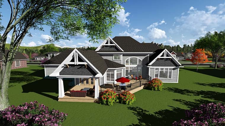 Craftsman, Traditional House Plan 75417 with 4 Beds, 4 Baths, 4 Car Garage Rear Elevation